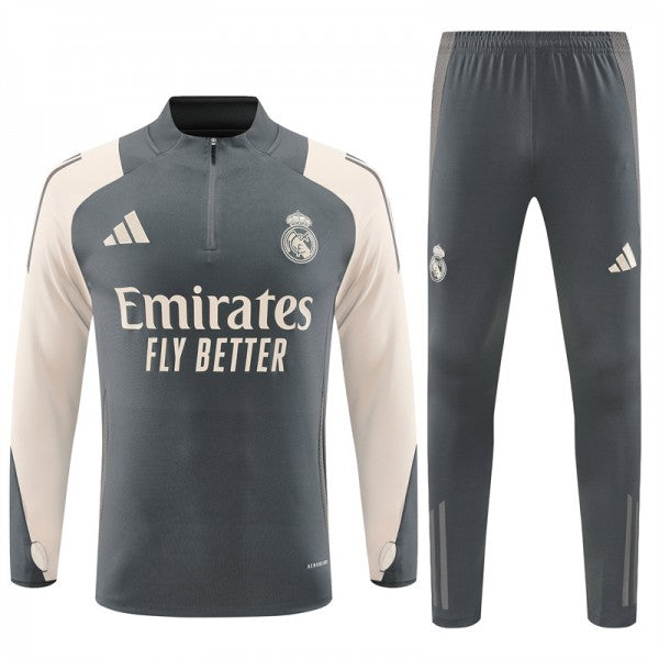 [24/25] Real Madrid Grey-Cream Jacket & Trackpant Combo