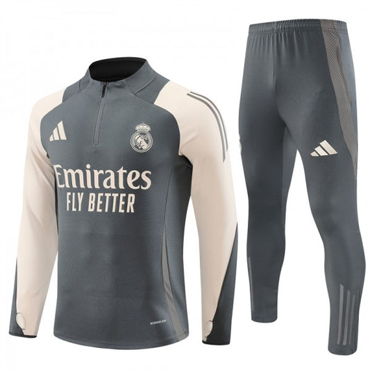 [24/25] Real Madrid Grey-Cream Jacket & Trackpant Combo